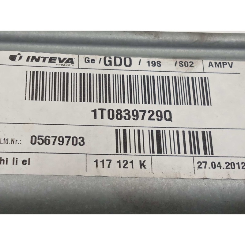 Recambio de elevalunas trasero izquierdo para volkswagen touran (1t3) advance referencia OEM IAM 1T0839729Q 5K0959703A 1T0839755