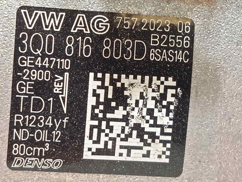 Recambio de compresor aire acondicionado para seat arona fr referencia OEM IAM 3Q0816803D  6SAS14C