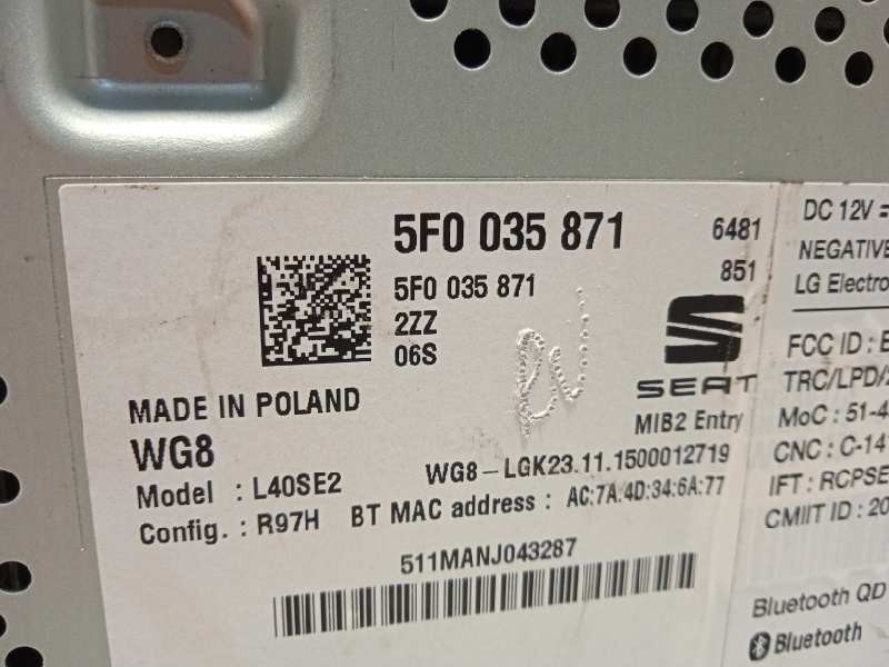 Recambio de sistema audio / radio cd para seat leon (5f1) 1.6 tdi referencia OEM IAM 5F0035871  5F00358712ZZ