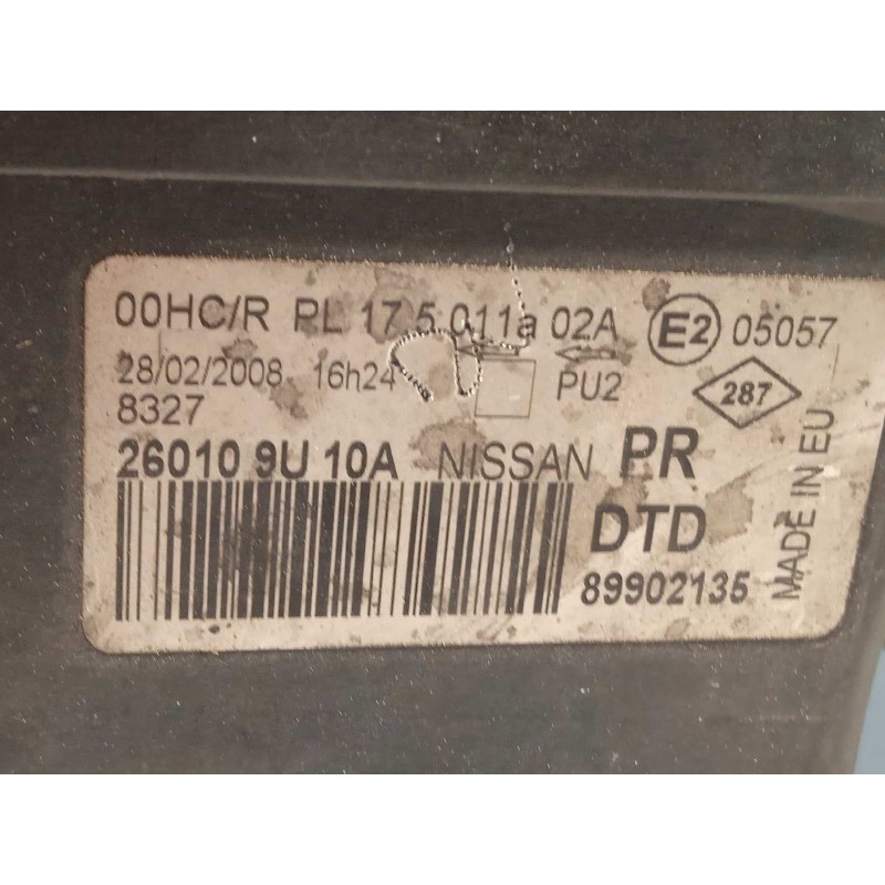 Recambio de faro derecho para nissan note (e11e) tekna referencia OEM IAM 260109U10A  