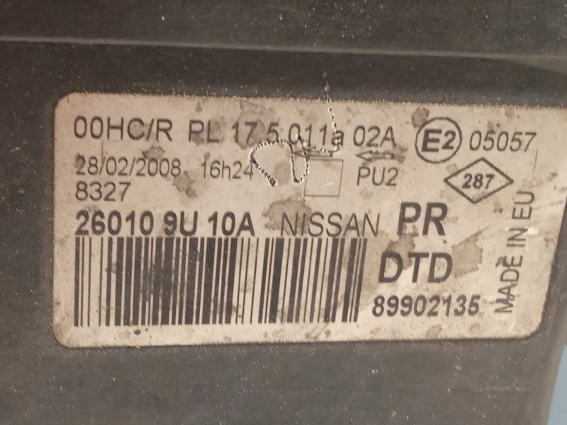 Recambio de faro derecho para nissan note (e11e) tekna referencia OEM IAM 260109U10A  