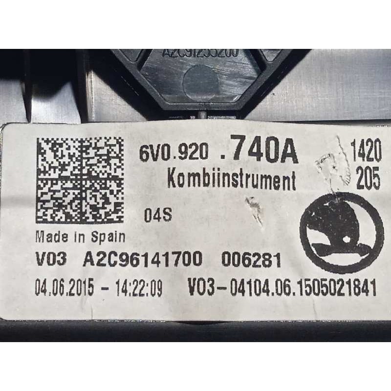 Recambio de cuadro instrumentos para skoda fabia 1.0 mpi referencia OEM IAM 6V0920740A  A2C96141700