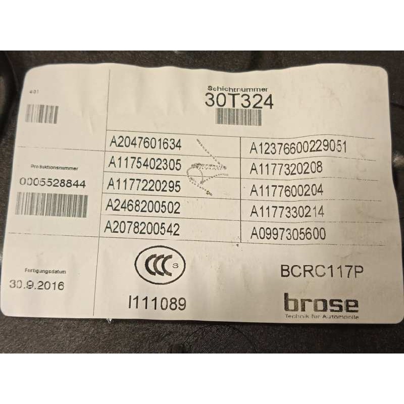 Recambio de elevalunas trasero derecho para mercedes-benz clase cla (w117) 1.5 cdi cat referencia OEM IAM A1177302600  A20782005