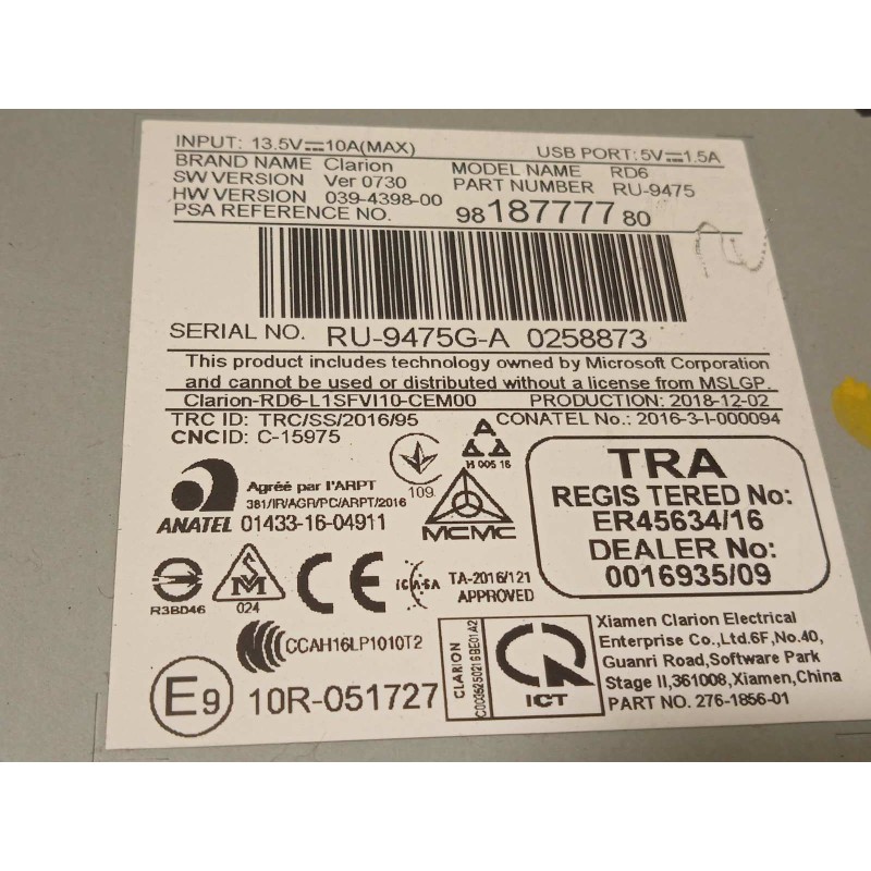 Recambio de sistema audio / radio cd para citroën jumpy fugón confort xl referencia OEM IAM 9818777780  