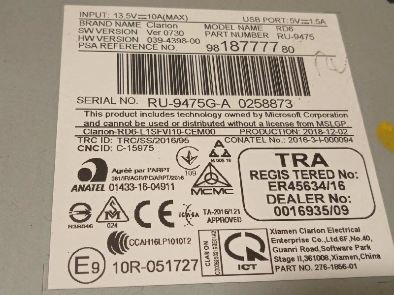 Recambio de sistema audio / radio cd para citroën jumpy fugón confort xl referencia OEM IAM 9818777780  