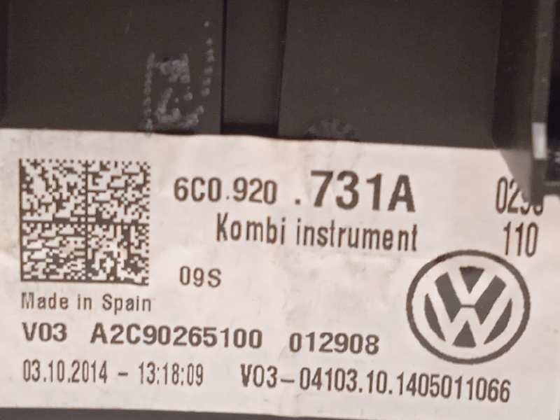 Recambio de cuadro instrumentos para volkswagen polo (6c1) sport bluemotion referencia OEM IAM 6C0920731A  A2C90265100