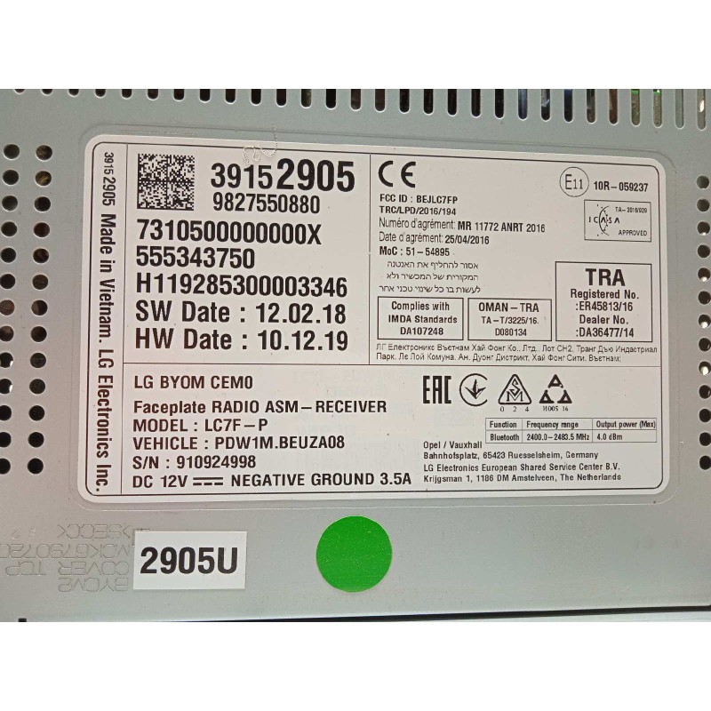 Recambio de pantalla multifuncion para opel crossland x 1.2 referencia OEM IAM 39152905  9827550880