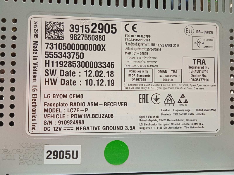 Recambio de pantalla multifuncion para opel crossland x 1.2 referencia OEM IAM 39152905  9827550880