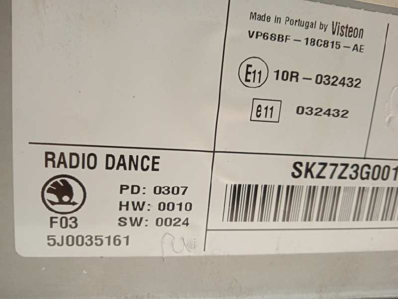 Recambio de sistema audio / radio cd para skoda roomster (5j7) sport referencia OEM IAM 5J0035161  