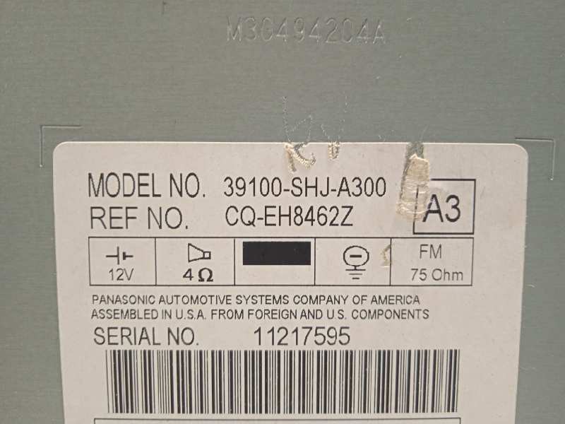 Recambio de sistema audio / radio cd para honda odyssey 3.5 referencia OEM IAM 39100SHJA300  CQEH8462Z