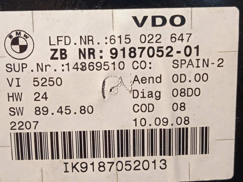 Recambio de cuadro instrumentos para bmw serie 3 berlina (e90) 318i referencia OEM IAM 9187052  62109187052