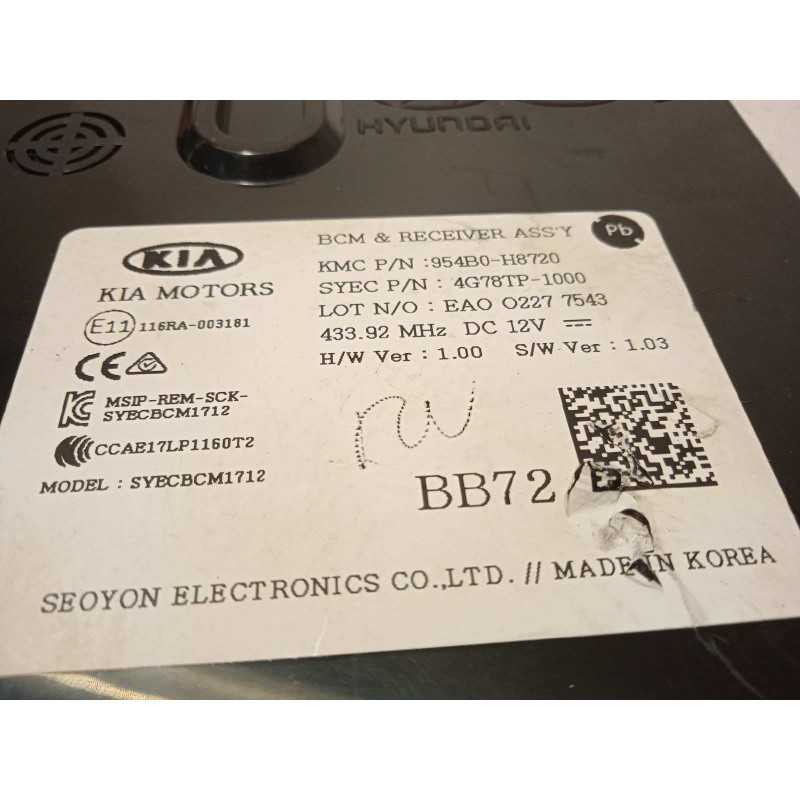 Recambio de modulo electronico para kia rio (yb) 1.0 tgdi cat referencia OEM IAM 954B0H8720  