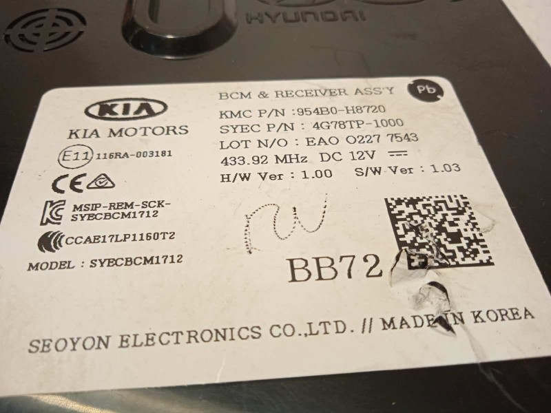 Recambio de modulo electronico para kia rio (yb) 1.0 tgdi cat referencia OEM IAM 954B0H8720  