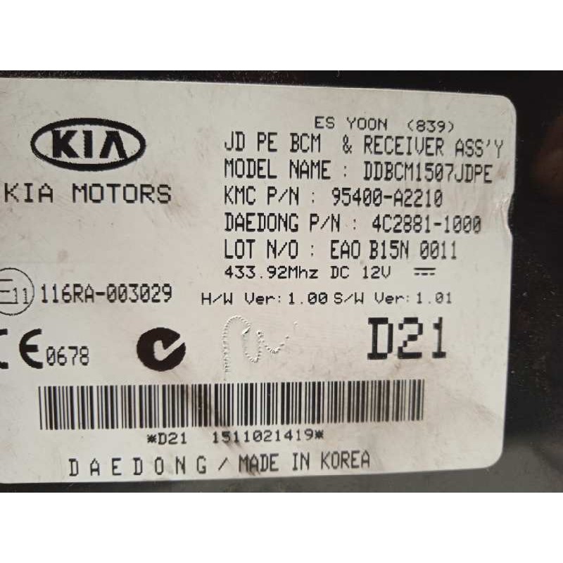 Recambio de modulo electronico para kia cee´d 1.4 crdi cat referencia OEM IAM 95400A2210  
