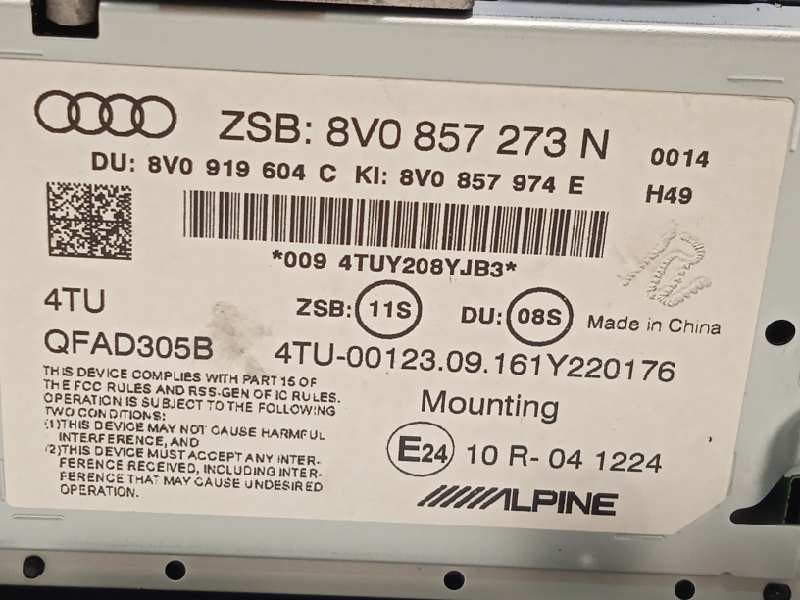 Recambio de pantalla multifuncion para audi a3 (8vk) basic referencia OEM IAM 8V0857273N  8V0857273N6PS