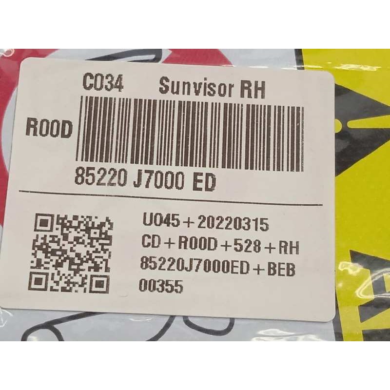 Recambio de parasol derecho para kia xceed 1.0 tgdi cat referencia OEM IAM 85220J7000ED  