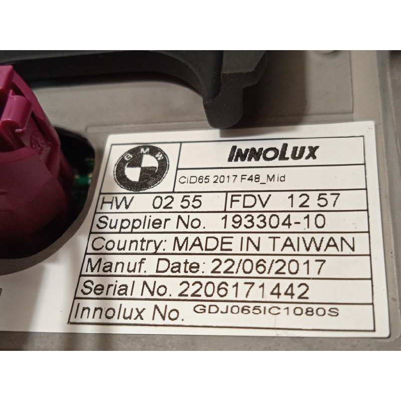 Recambio de pantalla multifuncion para bmw serie x1 (f48) sdrive18i referencia OEM IAM 65508798222  8798222