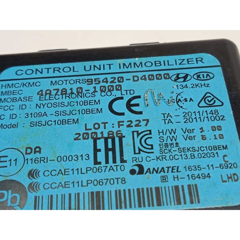 Recambio de centralita inmovilizador para kia picanto (ja) gt line referencia OEM IAM 95420D4000  
