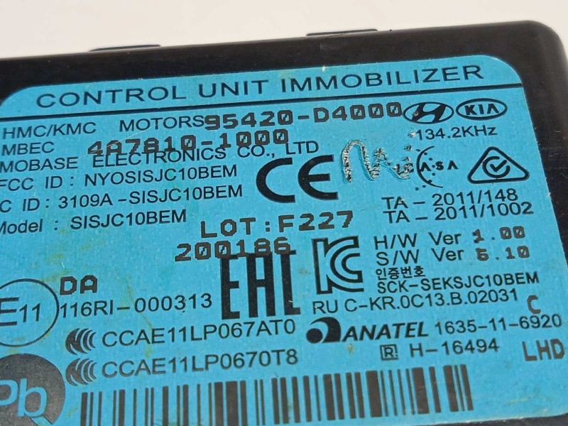 Recambio de centralita inmovilizador para kia picanto (ja) gt line referencia OEM IAM 95420D4000  