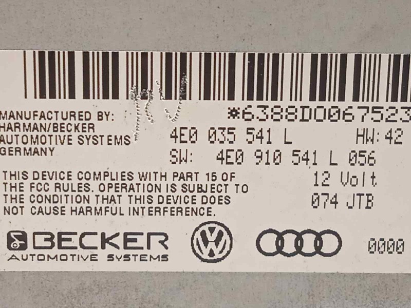 Recambio de sistema audio / radio cd para audi q7 (4l) 3.0 tdi referencia OEM IAM 4E0035541L  