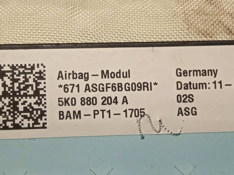 Recambio de airbag delantero derecho para volkswagen tiguan (5n2) t1 bluemotion referencia OEM IAM 5K0880204A  