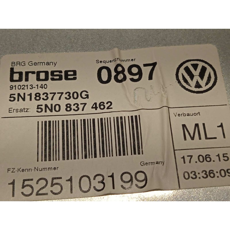 Recambio de elevalunas delantero derecho para volkswagen tiguan (5n2) t1 bluemotion referencia OEM IAM 5N1837462 5N0837756 5N095