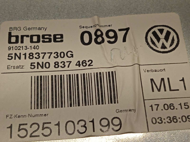 Recambio de elevalunas delantero derecho para volkswagen tiguan (5n2) t1 bluemotion referencia OEM IAM 5N1837462 5N0837756 5N095