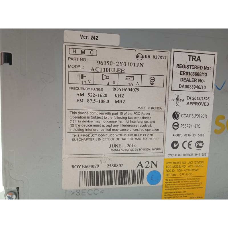 Recambio de sistema audio / radio cd para hyundai ix35 1.7 crdi cat referencia OEM IAM 961502Y010  961502Y010TJN