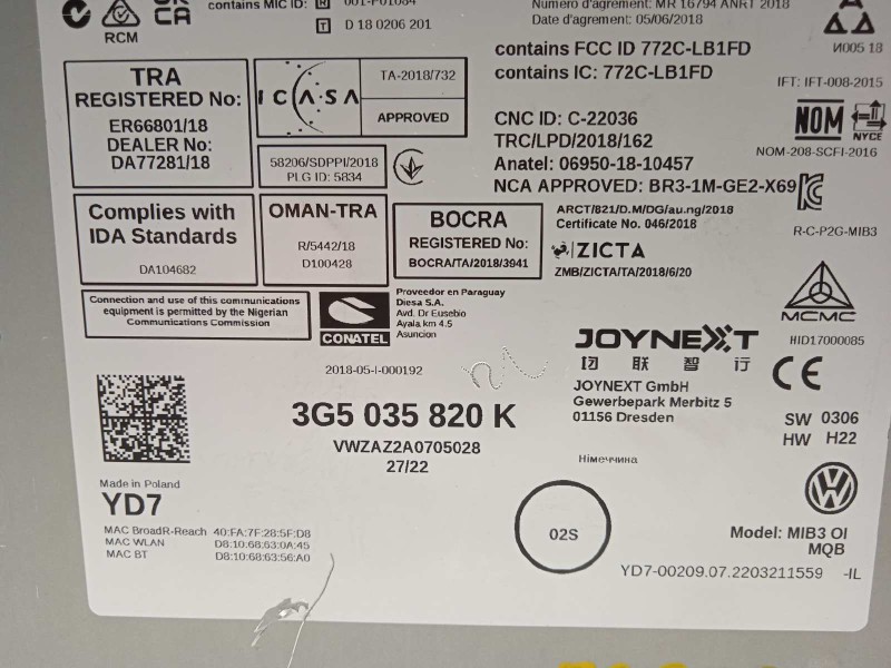 Recambio de sistema navegacion gps para volkswagen t6.1 caravelle (sh) 2.0 tdi referencia OEM IAM 3G5035820K  