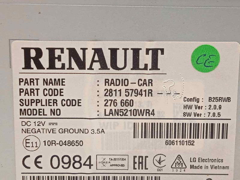 Recambio de sistema audio / radio cd para renault clio iv business referencia OEM IAM 281157941R  