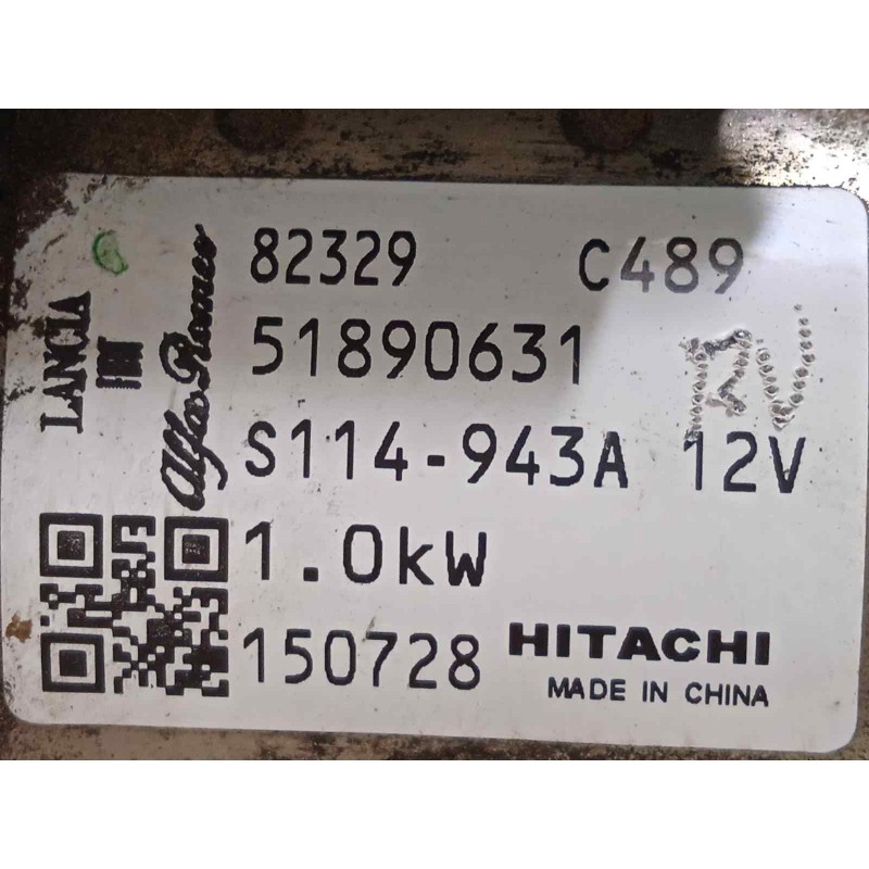 Recambio de motor arranque para fiat 500 1.2 referencia OEM IAM 51890631  S114943A