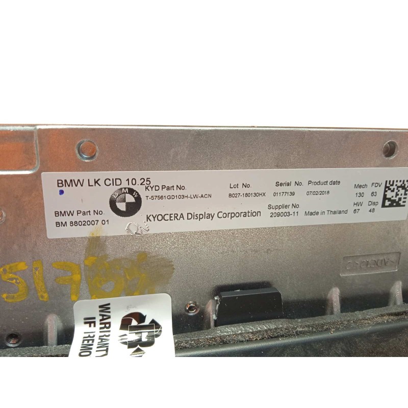 Recambio de pantalla multifuncion para bmw serie x3 (g01) m40i referencia OEM IAM 8802007 65506841920 65508802007