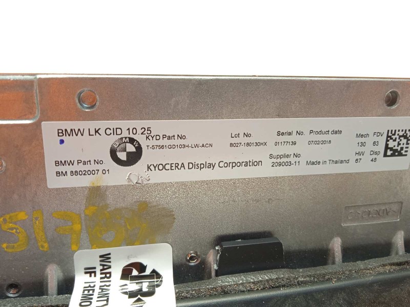 Recambio de pantalla multifuncion para bmw serie x3 (g01) m40i referencia OEM IAM 8802007 65506841920 65508802007