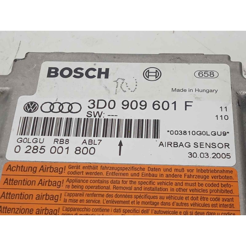 Recambio de centralita airbag para volkswagen touareg (7la) tdi r5 referencia OEM IAM 3D0909601F 3D0909601F00B 0285001800