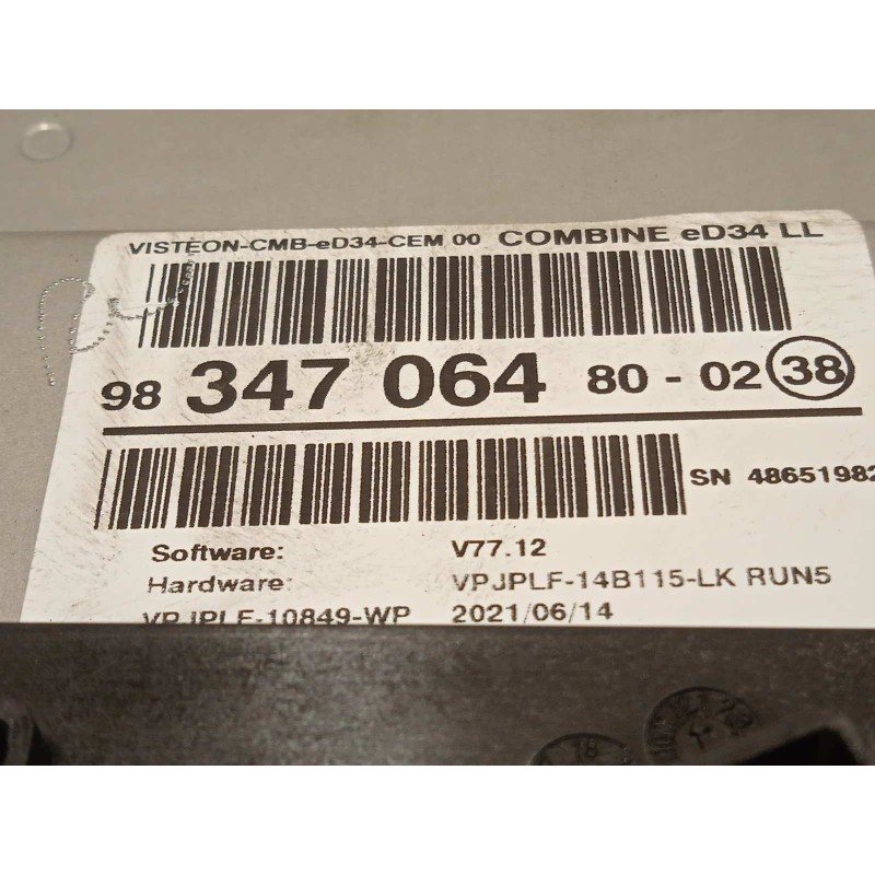 Recambio de cuadro instrumentos para ds 3 crossback 1.2 12v puretech referencia OEM IAM 9834706480  