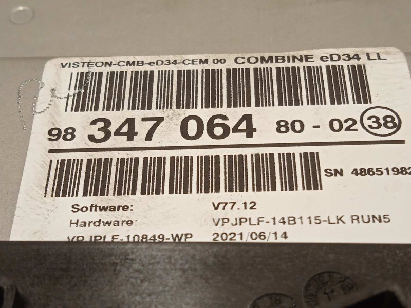 Recambio de cuadro instrumentos para ds 3 crossback 1.2 12v puretech referencia OEM IAM 9834706480  