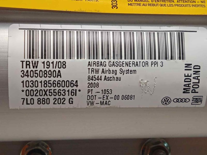 Recambio de airbag delantero derecho para volkswagen touareg (7l6) 3.0 v6 tdi dpf referencia OEM IAM 7L0880202G  
