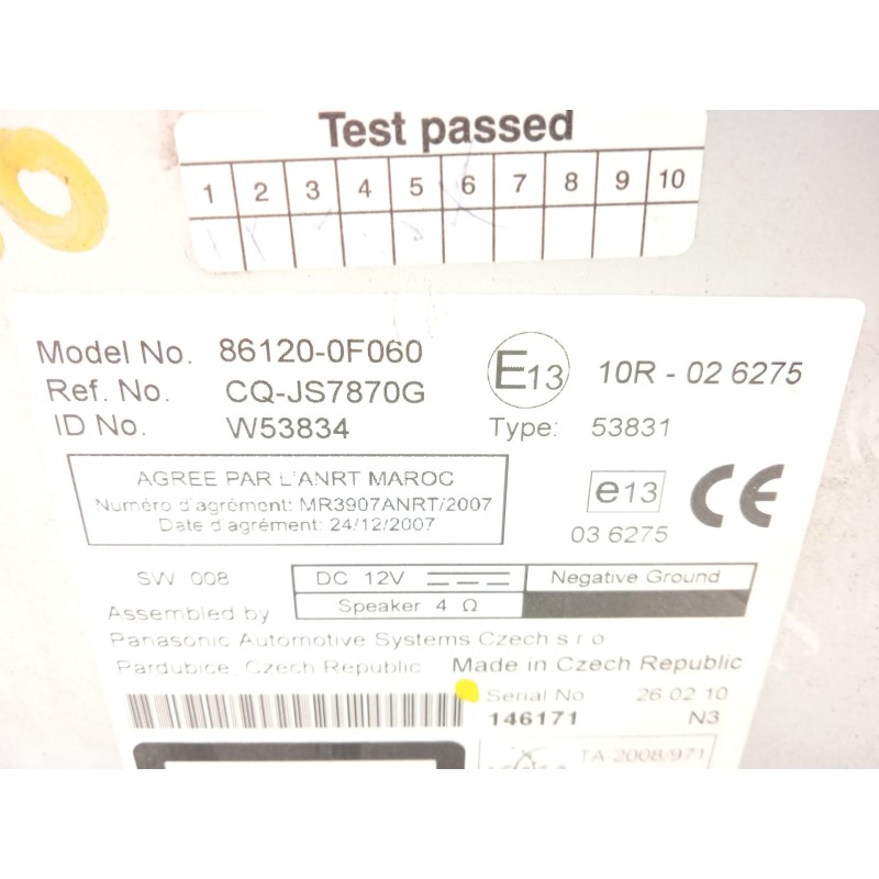 Recambio de sistema audio / radio cd para toyota verso active referencia OEM IAM 861200F060  