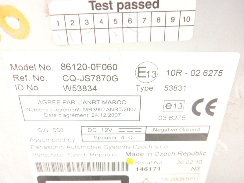 Recambio de sistema audio / radio cd para toyota verso active referencia OEM IAM 861200F060  