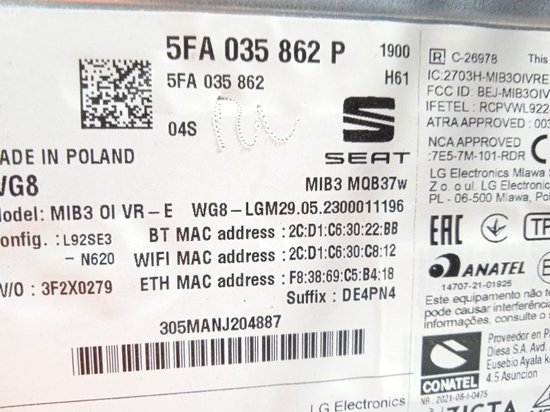 Recambio de modulo electronico para cupra formentor (km7) 1.5 tsi referencia OEM IAM 5FA035862P  