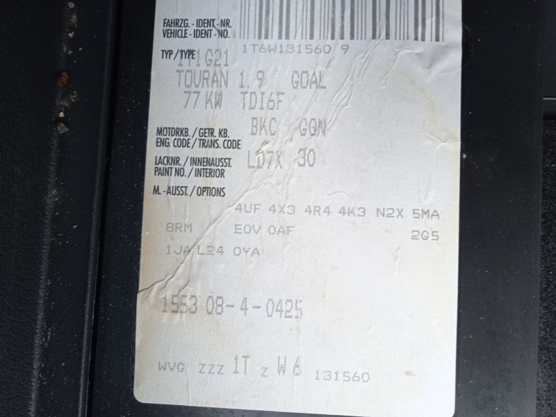 volkswagen touran (1t1, 1t2) del año 2006