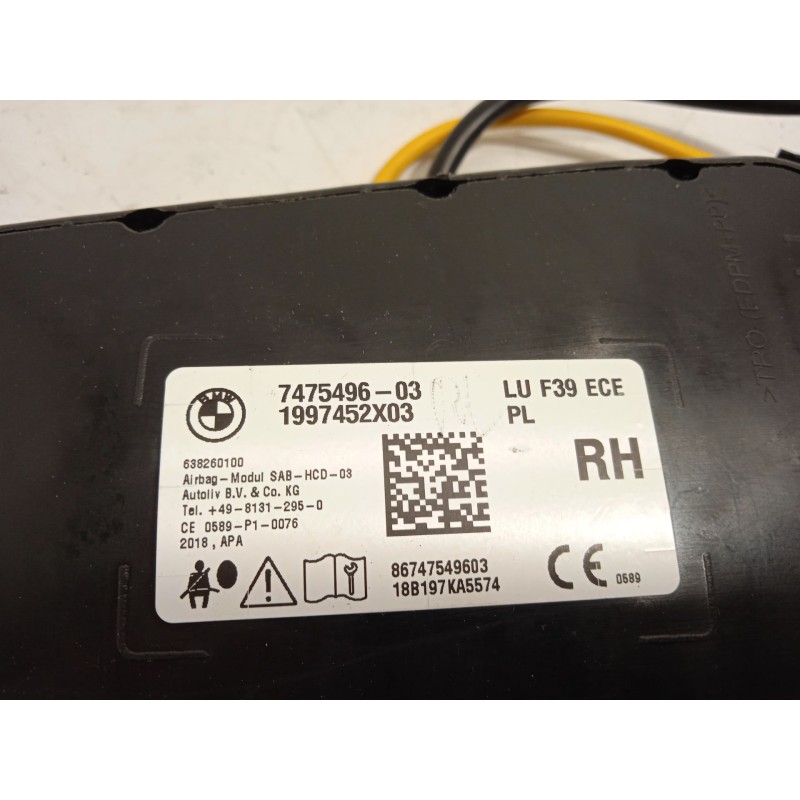 Recambio de airbag lateral derecho para bmw x2 (f39) sdrive 18 d referencia OEM IAM 7475496 72127475496 