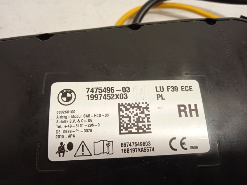 Recambio de airbag lateral derecho para bmw x2 (f39) sdrive 18 d referencia OEM IAM 7475496 72127475496 