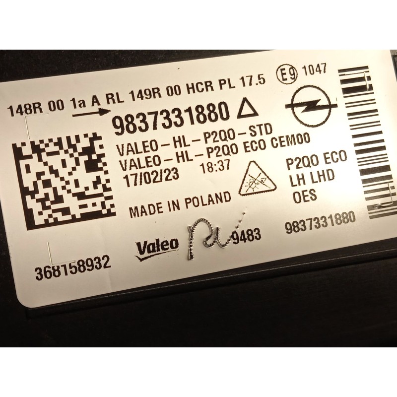 Recambio de faro izquierdo para opel mokka 1.2 (76) referencia OEM IAM 9837331880  368158932