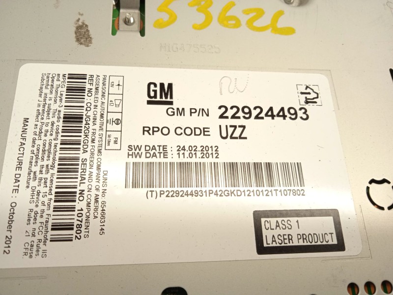 Recambio de sistema audio / radio cd para chevrolet orlando lt referencia OEM IAM 22924493  