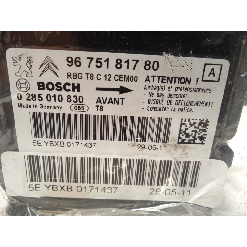Recambio de centralita airbag para peugeot 5008 1.6 hdi fap referencia OEM IAM 9675181780  0285010830