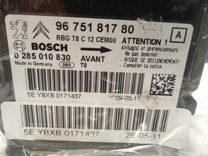 Recambio de centralita airbag para peugeot 5008 1.6 hdi fap referencia OEM IAM 9675181780  0285010830