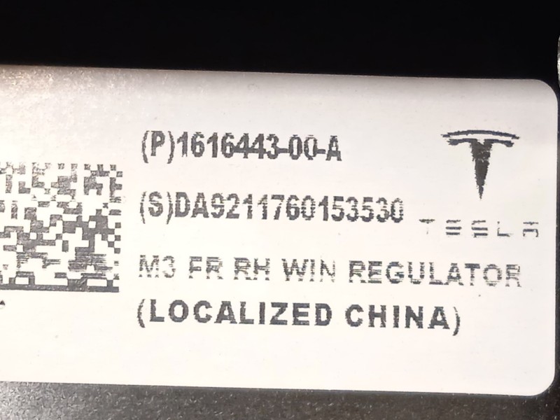 Recambio de elevalunas delantero derecho para tesla model 3 (5yj3) ev referencia OEM IAM 161644300A 1A002172A P161644300A