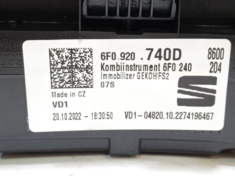 Recambio de cuadro instrumentos para seat ibiza (kj1) 1.0 fr referencia OEM IAM 6F0920740D  