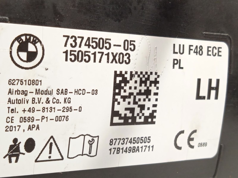 Recambio de airbag lateral izquierdo para bmw x1 (f48) xdrive 20 d referencia OEM IAM 7374505 72127374505 